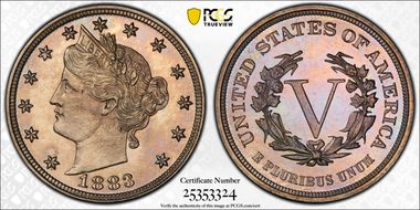 1883 5C No CENTS PR67CAM