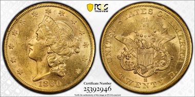 1860-S $20 MS61