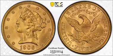 1906-D $5 MS66+