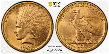 1908-D $10 No Motto MS64+ 