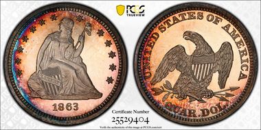 1863 25C PR65DCAM