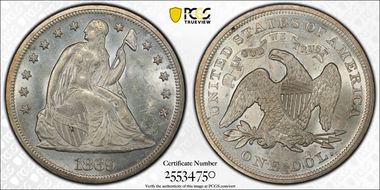 1869 $1 RPD FS-302 MS62+
