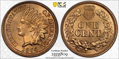 1864 1C Copper-Nickel MS66+