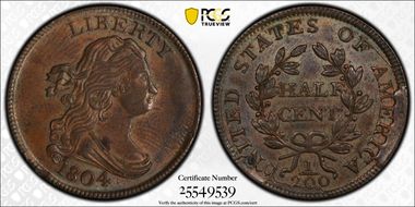 1804 1/2C C-6, Spiked Chin MS63BN