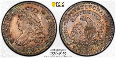 1821 10C JR-7, Large Date MS62