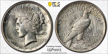 1921 $1 High Relief, Peace MS64+ 