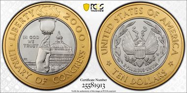 2000-W $10 Library of Congress Bimetallic MS70