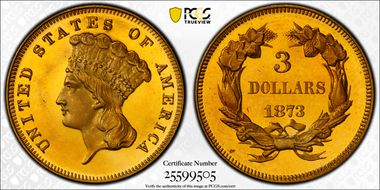1873 $3 Open 3 PR65DCAM