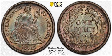 1875-CC 10C Mintmark Above Bow MS65