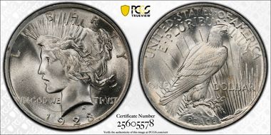 1923 $1 VAM 1V, Extra Hair MS67+