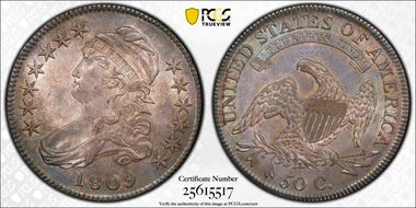 1809 50C Overton 102 XXX Edge AU58