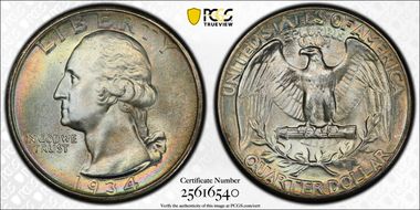 1934 25C Medium Motto MS68