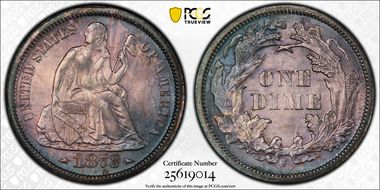 1873-S 10C Arrows MS65+