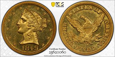 1849-D $5 MS63+