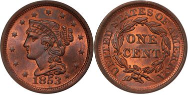 1853 1C Newcomb 10 MS66RB