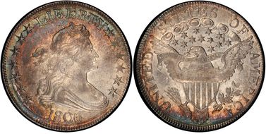 1806 50C Pointed 6, Stem AU58