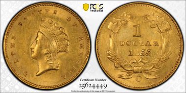 1855-O G$1 MS62