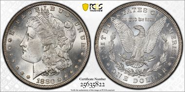 1880-O $1 VAM 6A 8/7 Ear MS64+