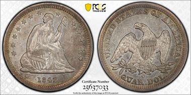 1842-O 25C Small Date AU55