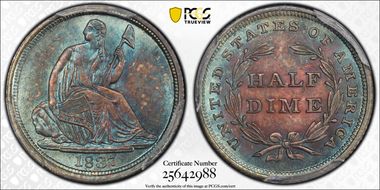 1837 H10C Seated, Large Date MS67