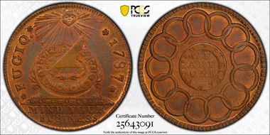 '1787' Fugio 1C New Haven Restrike Newman 104-FF, Copper MS66+ RB