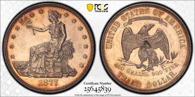 1877 T$1 Chopmarked MS61