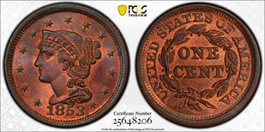 1853 1C MS66+ RB