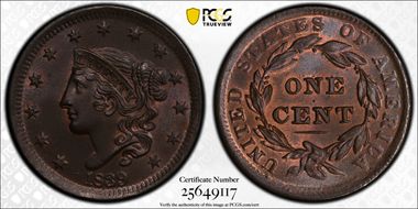 1839 1C N-2 Head of 1838 MS66BN