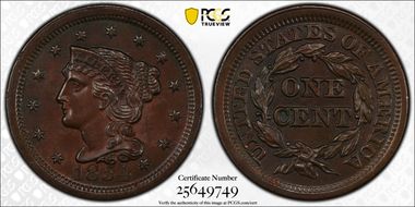 1854 1C Newcomb 10 MS64BN