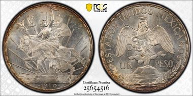 1910 Peso Caballito KM-453  Ag MS65