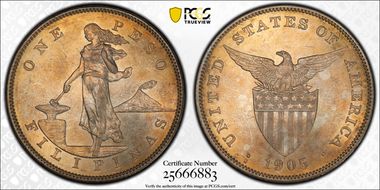 1905-S Peso Allen-16.06a Straight Serif MS63