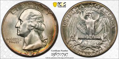 1942-S 25C MS68