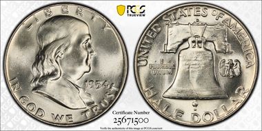 1954-D 50C Obv Die Clash FS-402 MS66FBL