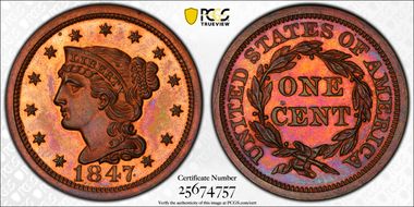 1847 1C Newcomb 42 PR65+ RB
