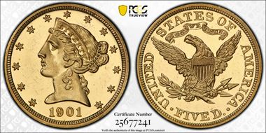 1901 $5 PR63+ CAM