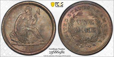 1837 10C Seated, Large Date MS66