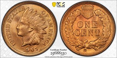 1909 1C Indian MS66+ RD
