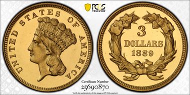 1889 $3 PR65CAM