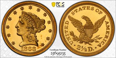 1868 $2.50 PR65CAM