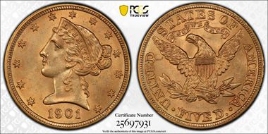 1901 $5 MS64