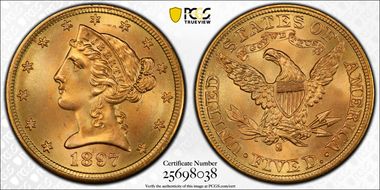 1897-S $5 MS67+