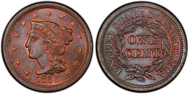 1855 1C Upright 55 MS66BN