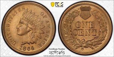 1864 1C L on Ribbon N1BN