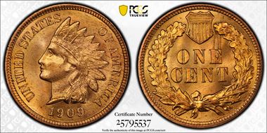 1909 1C Indian MS66+ RD