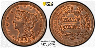 1853 1/2C MS65RB