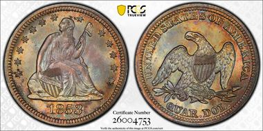 1853 25C No Arrows MS67
