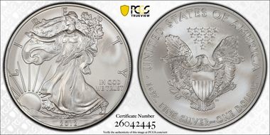 2012 $1 Silver Eagle First Strike MS70