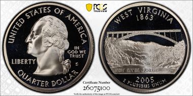 2005-S 25C West Virginia Silver PR70DCAM