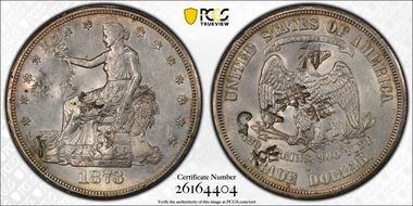 1873-S T$1 Chopmarked AU58