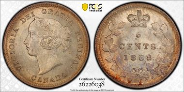 1888 5C Narrow Date, 8/8 RP-1 MS64